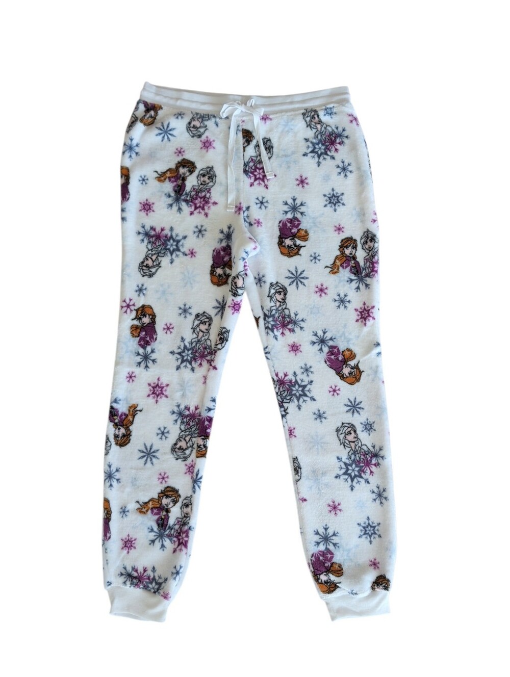 Disney Frozen II Minky Plush Pajama Jogger Pants MEDIUM White Purple